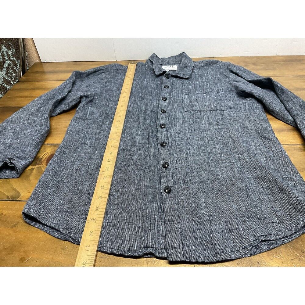 Flax by Jeanne Engelhart Button Shirt Jacket Blue Linen Lagenlook Top Petite - Picture 6 of 8